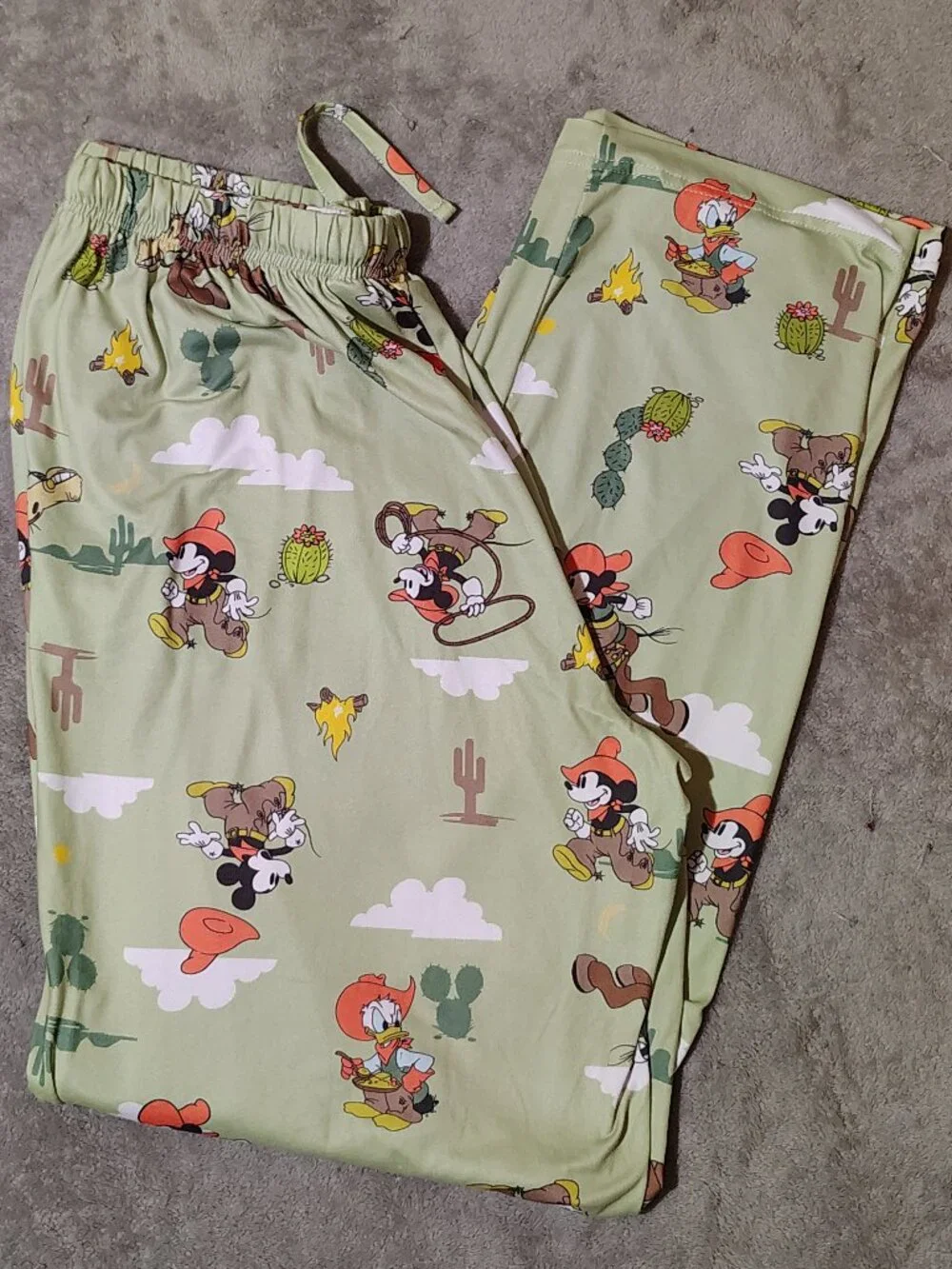 Disney Mickey Mouse Pajama Lounge Pants Western Cowboy Donald Duck Campfire Lrg - Picture 3 of 4